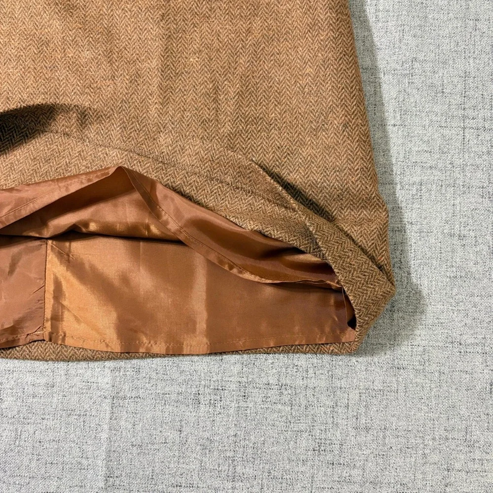 Lands' End Brown Herringbone Tweed Wool Silk Blend A-Line Skirt Size 6 Lined - Picture 7 of 8